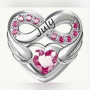 Silver Heart Birthstone Charm For Month of July